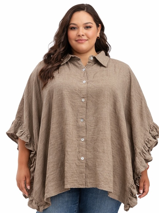 Easel Los Angeles Tops - Easel Los Angeles 100% Cotton Ruffle Sleeve Button Top 3X
